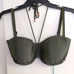 Panache convertible padded, underwire, bra size bikini top. Khaki. Size 32G(UK)